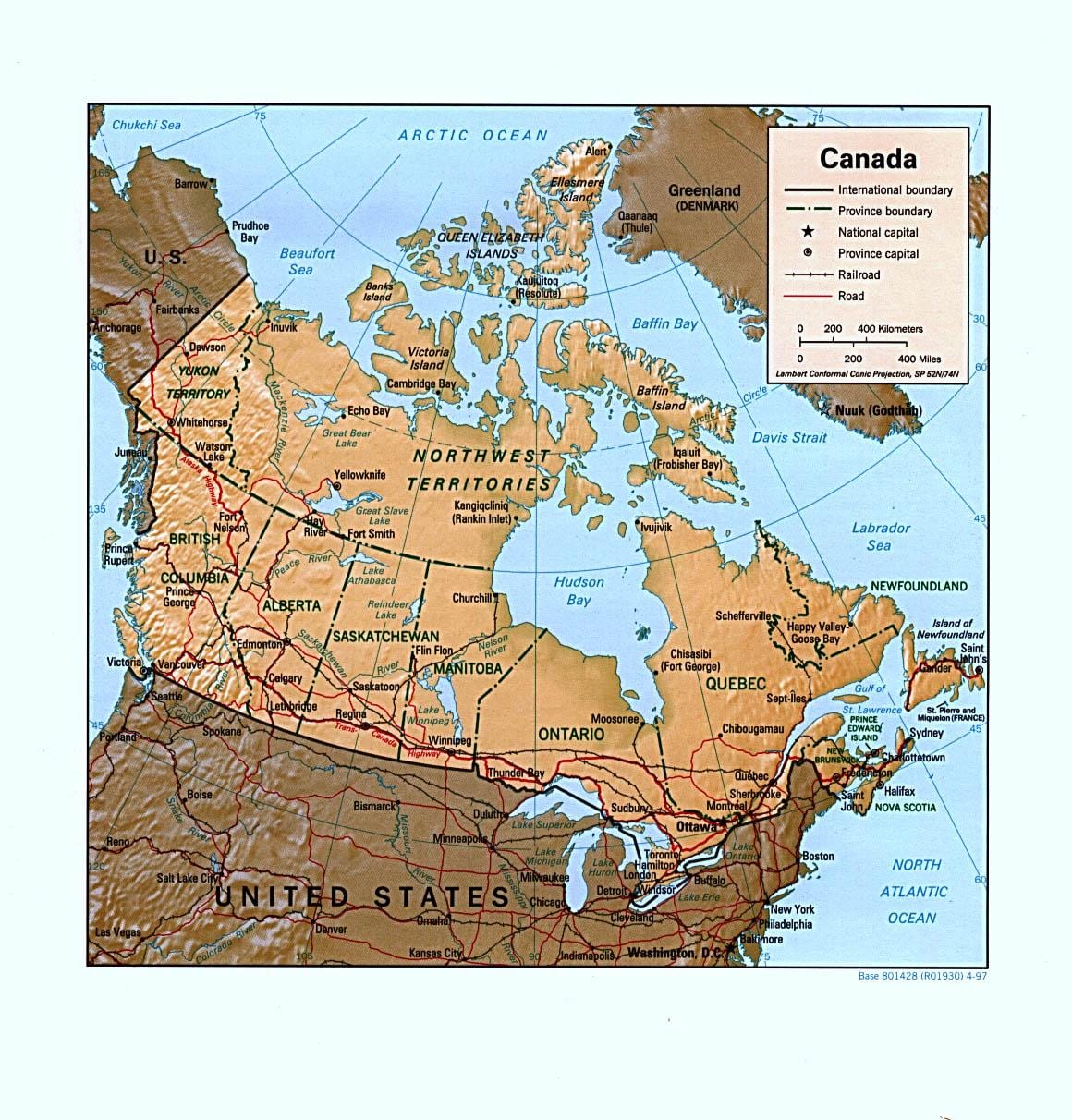 Karte von Kanada Landschaftsformen