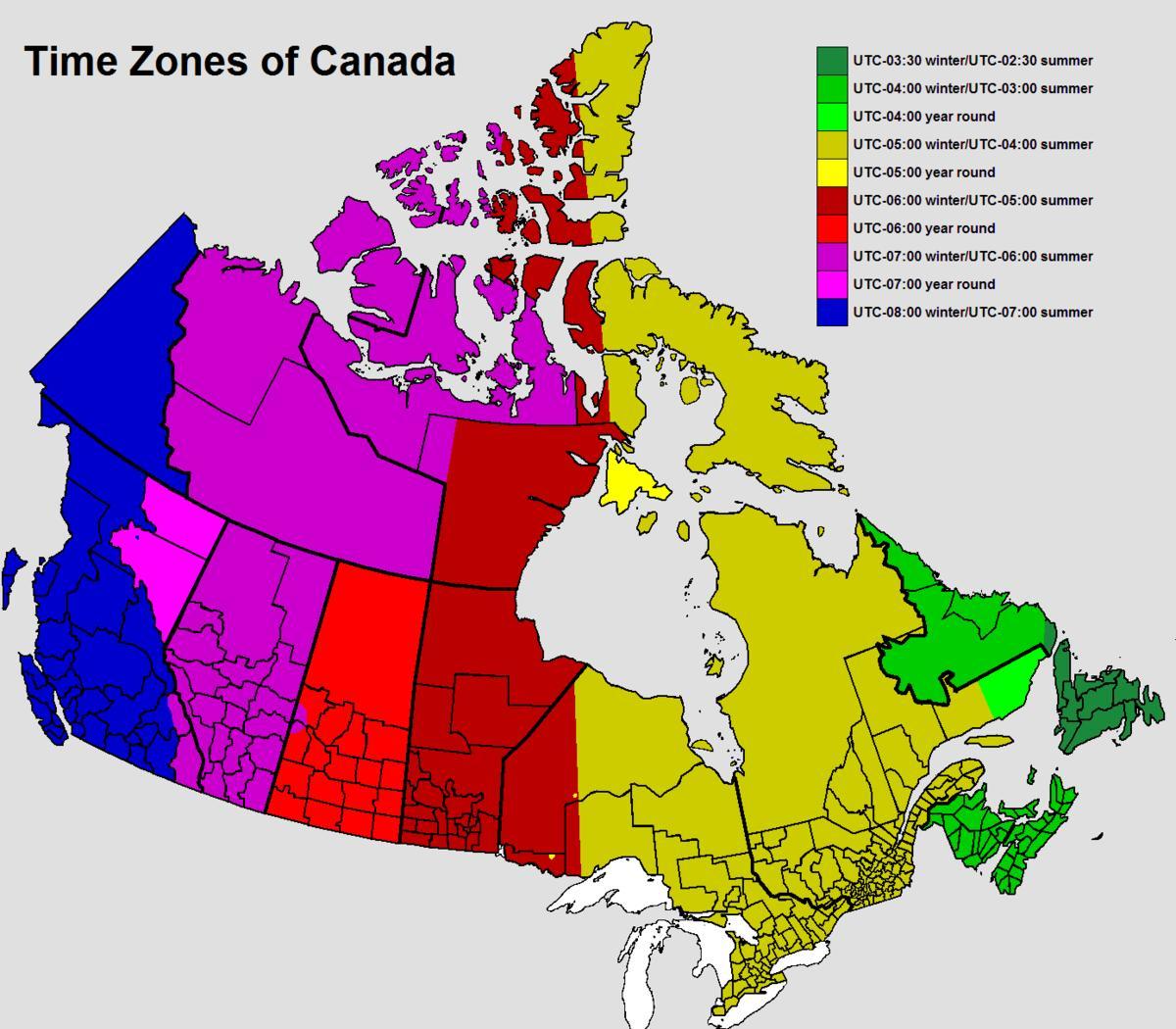 Karte von Kanada time zone