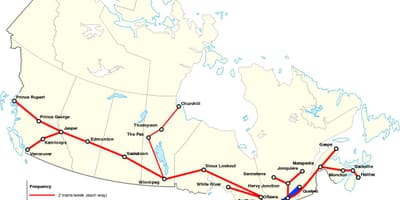 Karte von Kanada, Bahn-Routen